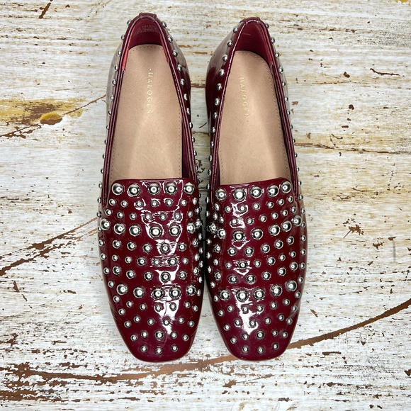 Halogen Genuine Leather Maroon Studded Loafers Size 7.5M - Picture 6 of 10